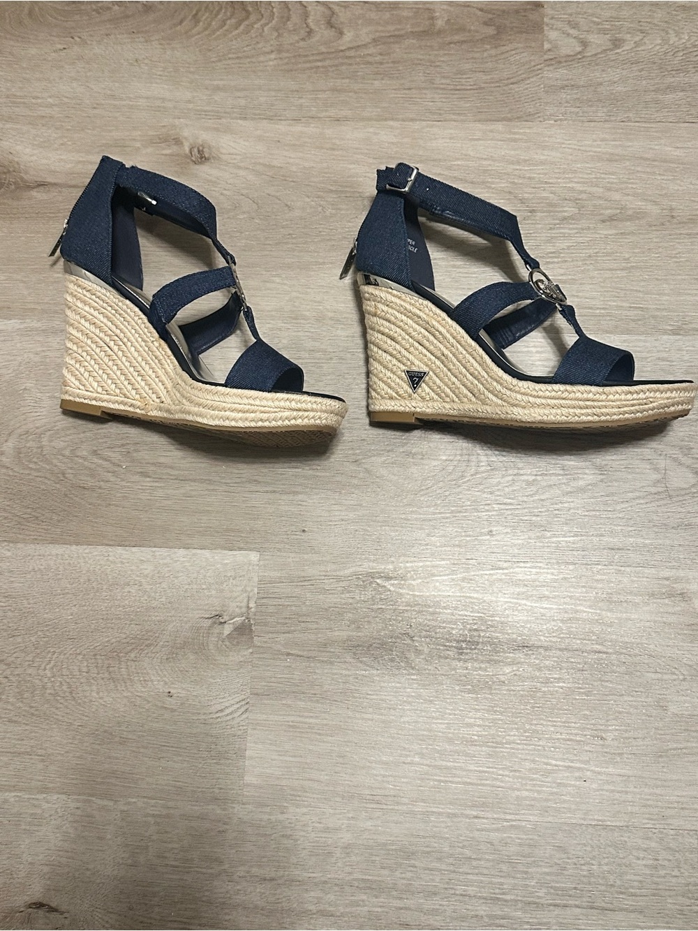 Guess by Marciano Navy Rope Wedge Sandals